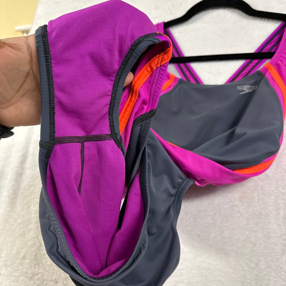 Speedo 12 PowerFlex Quantum Splice Eco One Piece Swimsuit Grey Pink Training - Picture 6 of 8